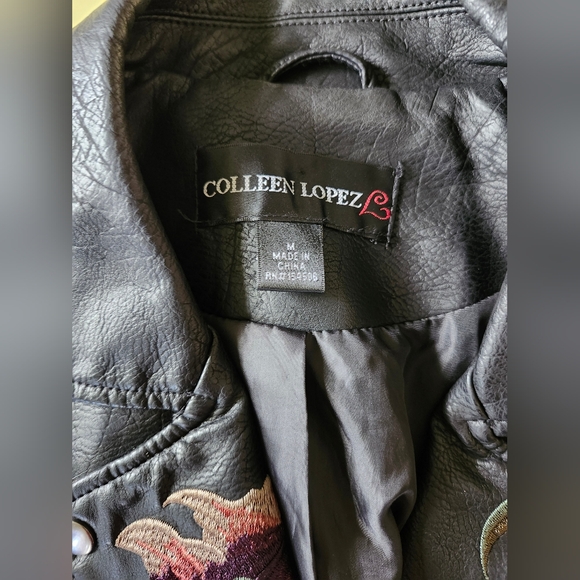 Colleen Lopez Vegan Leather Black Embroidered Moto Jacket - Picture 4 of 7